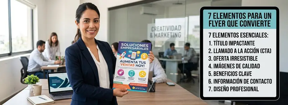 profesional del diseño de folletos mostrando las claves  para hacer un flyer de exito